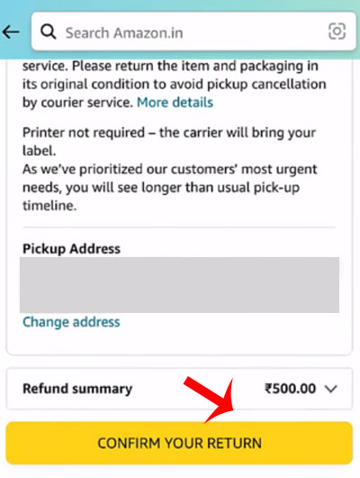 Amazon Return and Replacement Policy Step 8