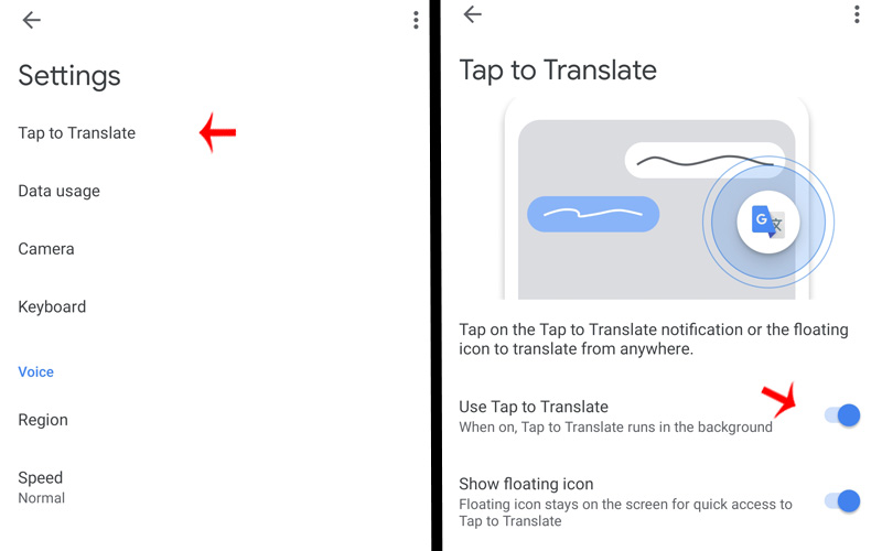 Google Translate Tap to Translate Option 2
